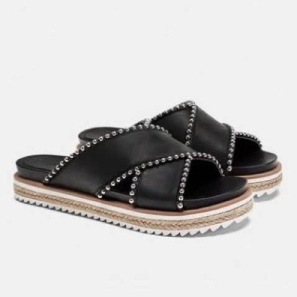 Zara Shoes - Zara Woman Silver Studded Chunky Criss Cross Espadrille Slide Open Toe Sandals